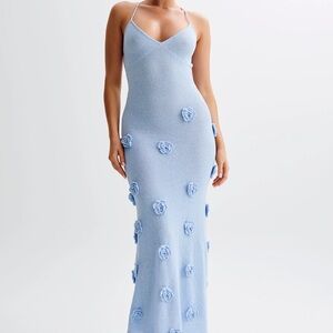 Meshki Suki knit maxi dress with flowers - light blue